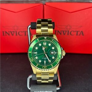 Invicta Pro Diver 43mm Gold Watch with Green Dial
